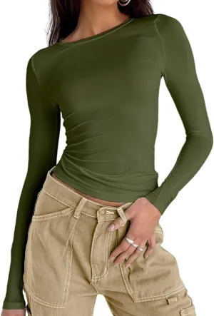 Abardsion Women's Casual Basic Going Out Crop Tops Slim Fit Short Sleeve Crew Neck Tight T Shirts
