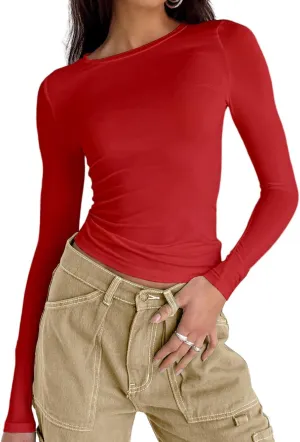 Abardsion Women's Casual Basic Going Out Crop Tops Slim Fit Short Sleeve Crew Neck Tight T Shirts