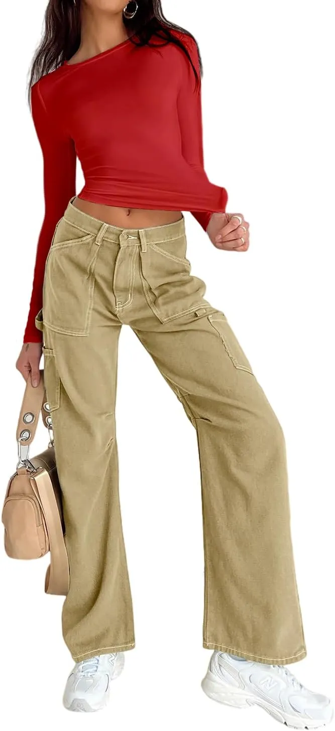 Abardsion Women's Casual Basic Going Out Crop Tops Slim Fit Short Sleeve Crew Neck Tight T Shirts