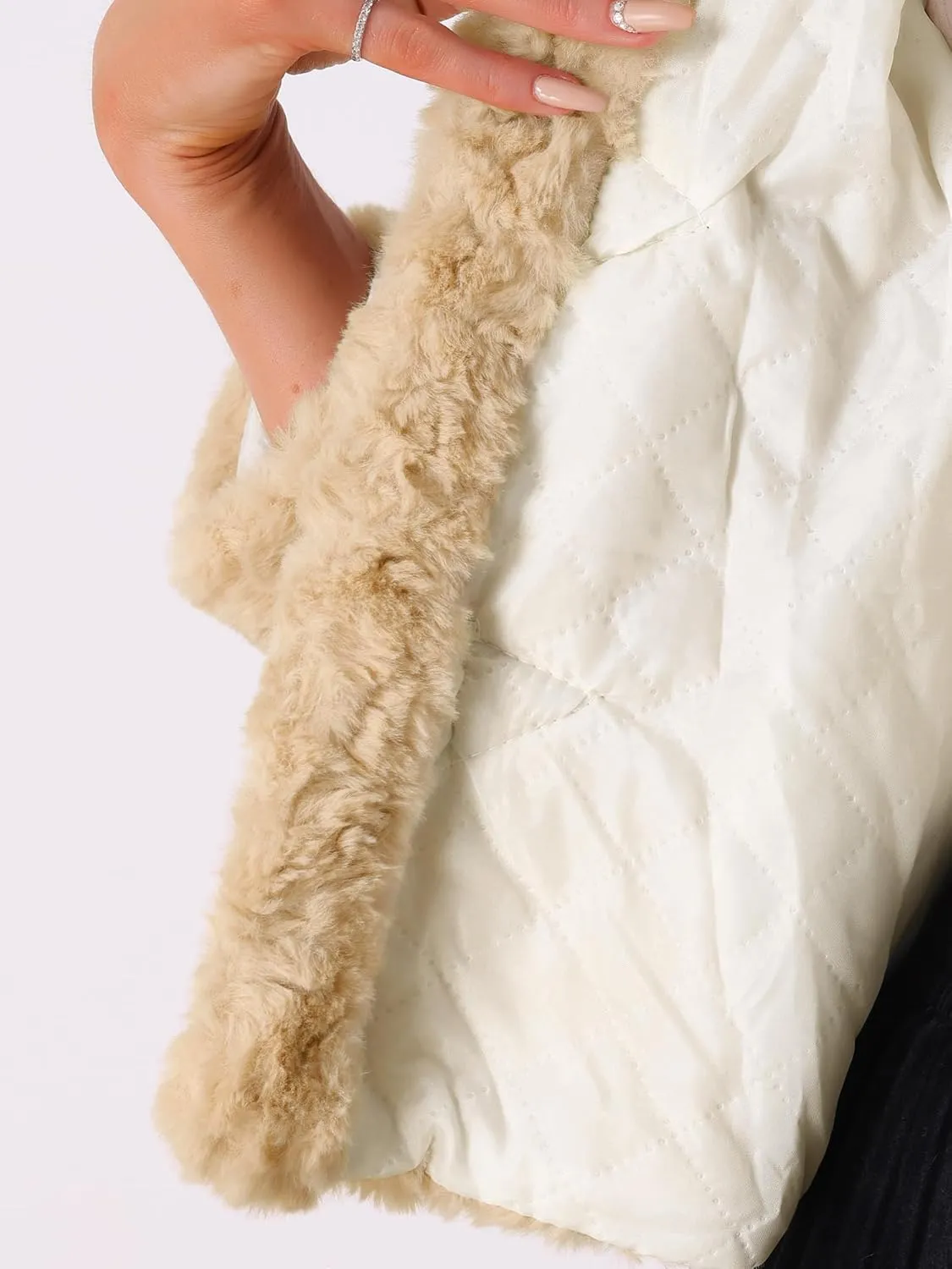 Allegra K Faux Fur Coats for Women's Fluffy Collar Cropped Winter Warm Outwear Casual Jacket