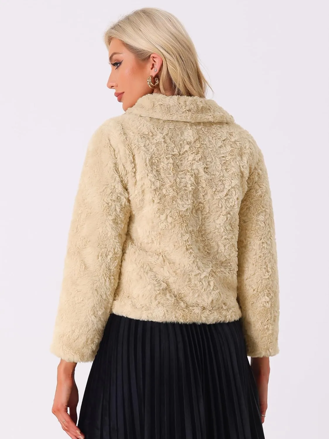 Allegra K Faux Fur Coats for Women's Fluffy Collar Cropped Winter Warm Outwear Casual Jacket