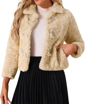 Allegra K Faux Fur Coats for Women's Fluffy Collar Cropped Winter Warm Outwear Casual Jacket