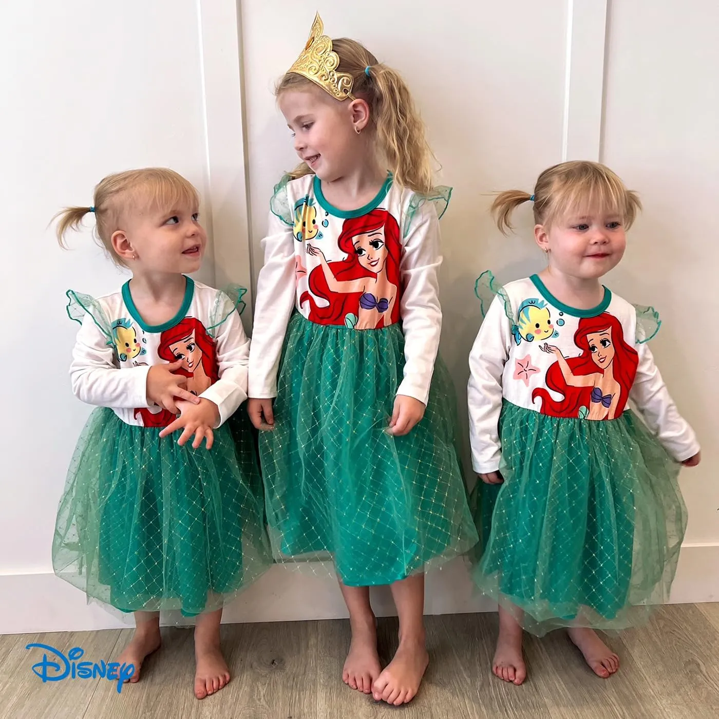 Disney Frozen Elsa Princess Cinderella Ariel Jasmine Rapunzel Baby/Toddler Dress, Ruffle Long-Sleeve Mesh Overlay Tulle Dress