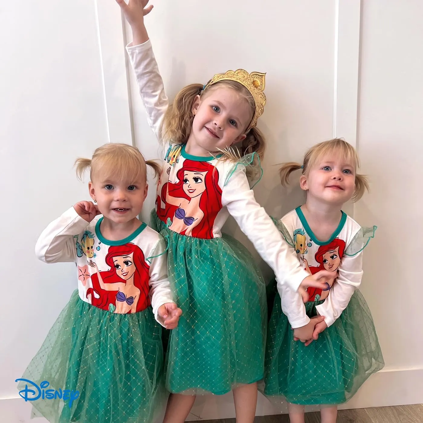 Disney Frozen Elsa Princess Cinderella Ariel Jasmine Rapunzel Baby/Toddler Dress, Ruffle Long-Sleeve Mesh Overlay Tulle Dress