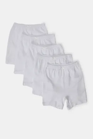 Girls White Solid Basic Half Pant (Pack of 5)