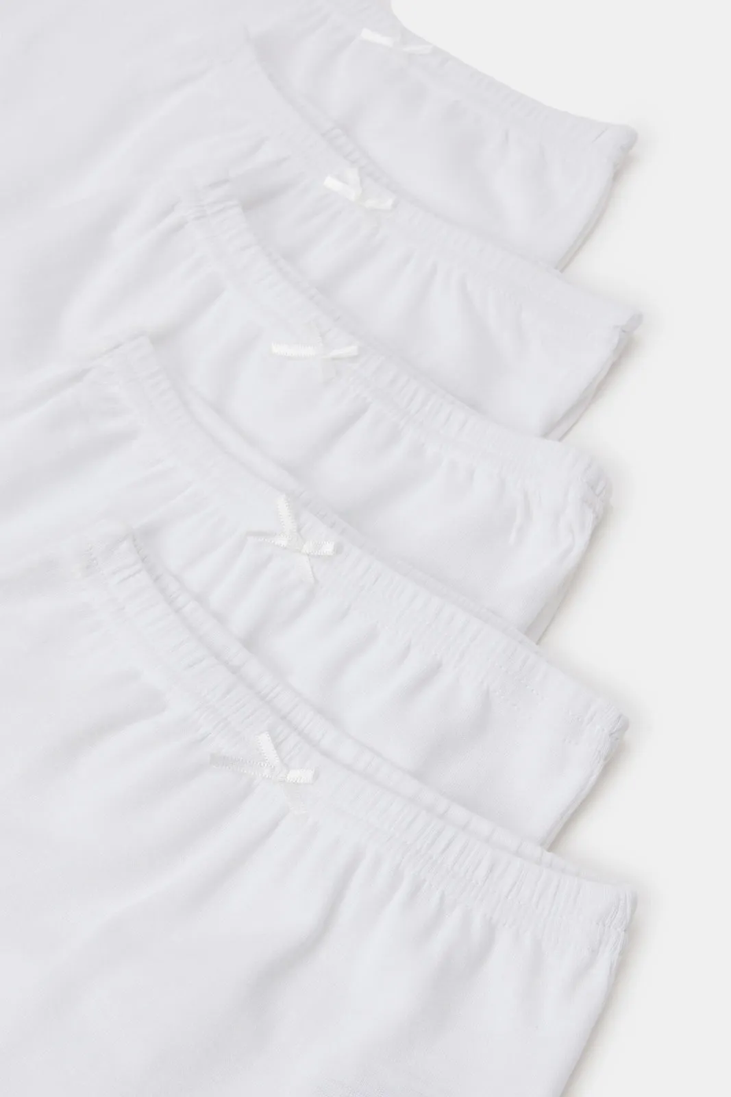 Girls White Solid Basic Half Pant (Pack of 5)