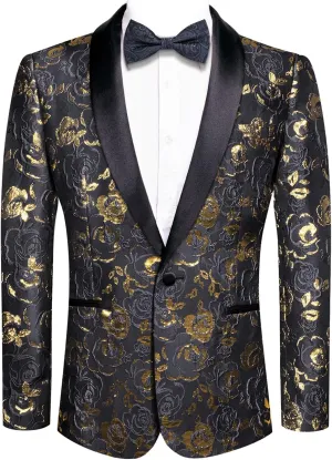 Hi-Tie Stylish Men Suit Jacket Blazer Shawl Lapel One Button Slim Fit Long Sleeve Jacket Tuxedo Party Dinner