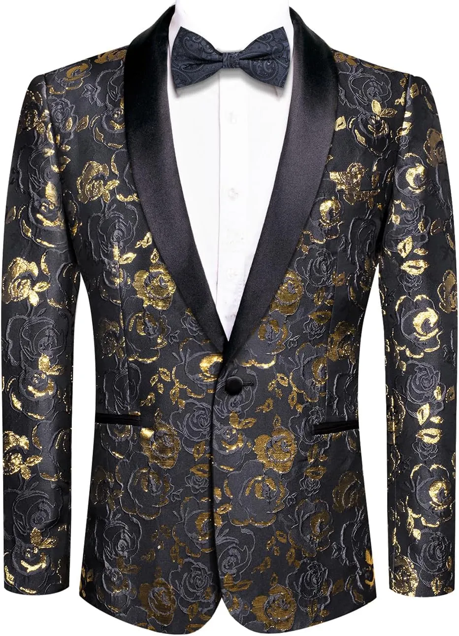 Hi-Tie Stylish Men Suit Jacket Blazer Shawl Lapel One Button Slim Fit Long Sleeve Jacket Tuxedo Party Dinner