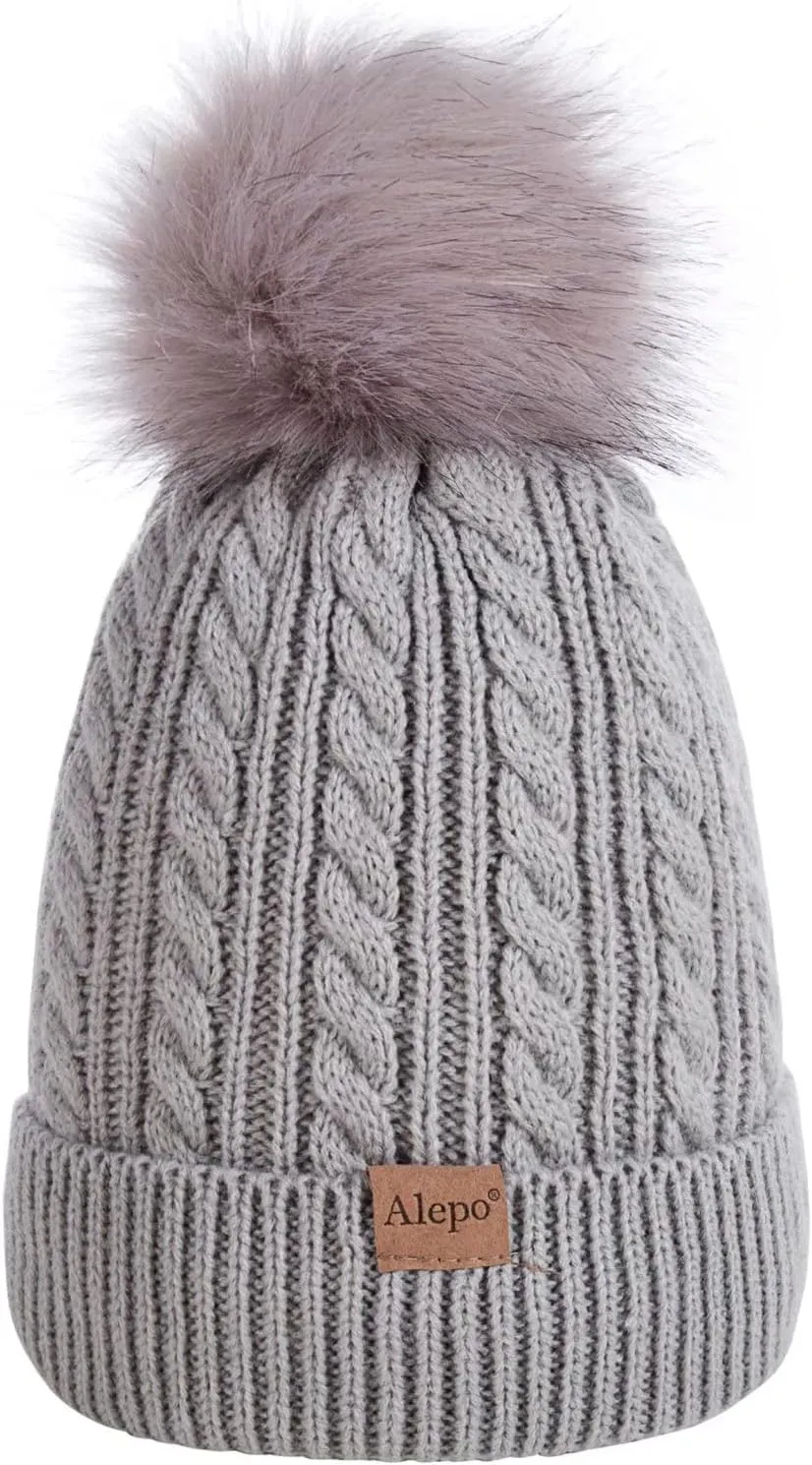 Kids Winter Beanie Hat, Children's Warm Fleece Lined Knit Thick Ski Cap with Pom Pom for Boys Girls