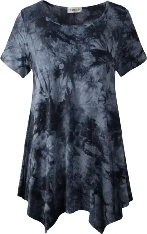 LARACE Short Sleeve Shirts for Womens Plus Size Tops Casual Summer Clothes Asymmetrical Tunic Blouses