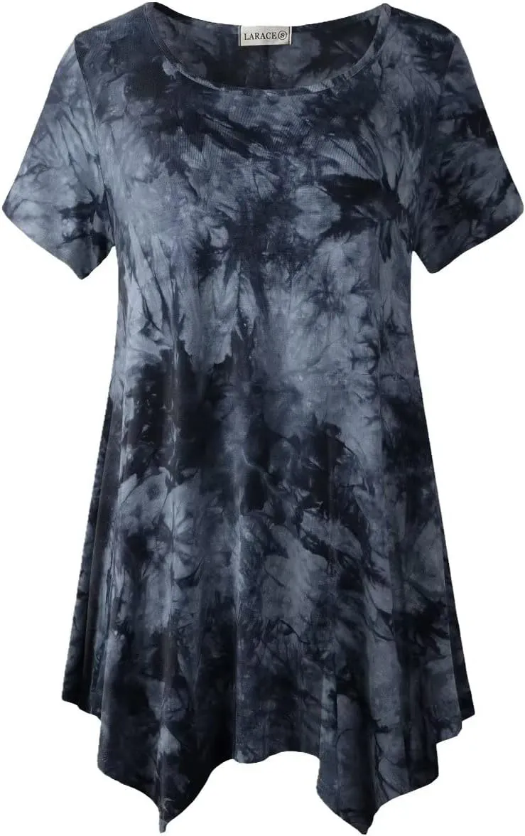 LARACE Short Sleeve Shirts for Womens Plus Size Tops Casual Summer Clothes Asymmetrical Tunic Blouses