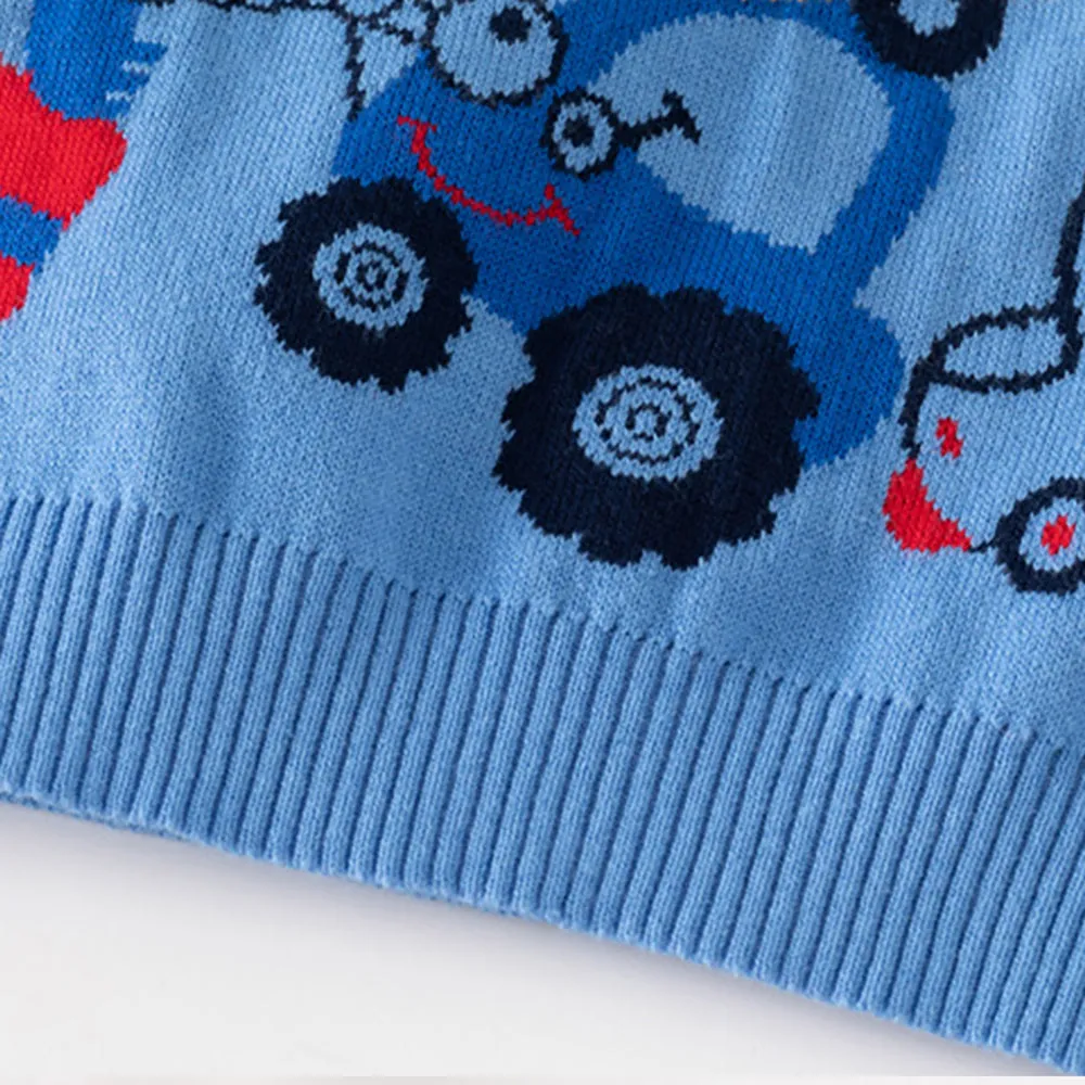 Little Surprise Box Blue Toeing Car Theme Cardigan/Warmer/Sweater for Toddlers & Kids
