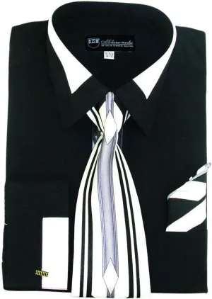 Men's Fashion Dress Shirt With Contrast Design Tie Hankie & Cuffs