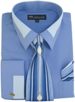Men's Fashion Dress Shirt With Contrast Design Tie Hankie & Cuffs