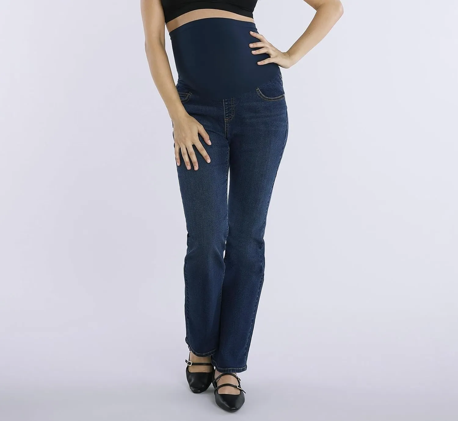Motherhood Maternity Women's Super Stretch Secret Fit Over The Belly Bootcut Pregnancy Jeans