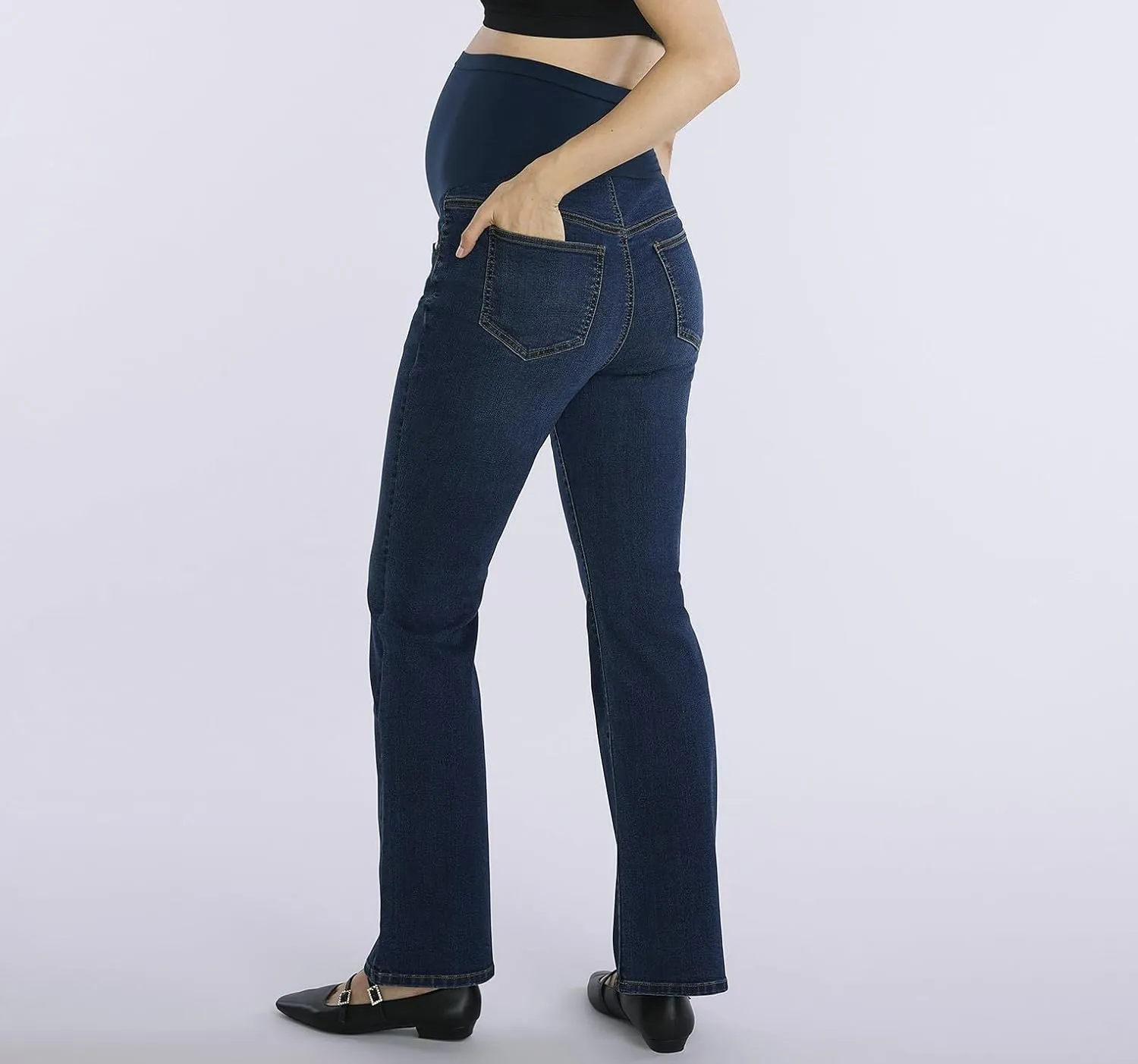 Motherhood Maternity Women's Super Stretch Secret Fit Over The Belly Bootcut Pregnancy Jeans