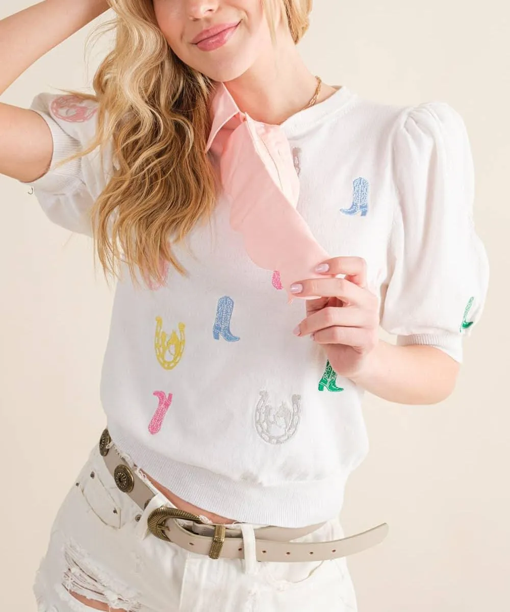 Pink Heart Graphic Sweaters for Women Short Puff Sleeve Vest Top Sweatshirt Holiday Colorful Heart Knit Tank Shirts