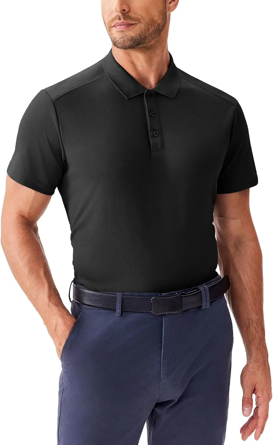 PINSPARK Golf Polo Shirts for Men Quick Dry Short Sleeve Collared Shirt Slim Fit Casual Solid Stylish Polos Shirt