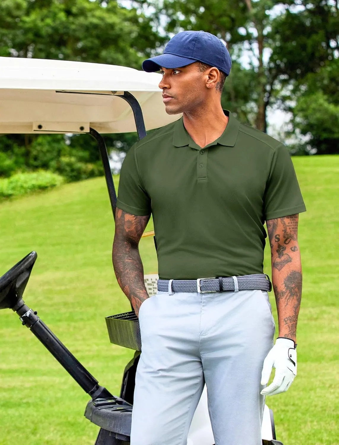 PINSPARK Golf Polo Shirts for Men Quick Dry Short Sleeve Collared Shirt Slim Fit Casual Solid Stylish Polos Shirt