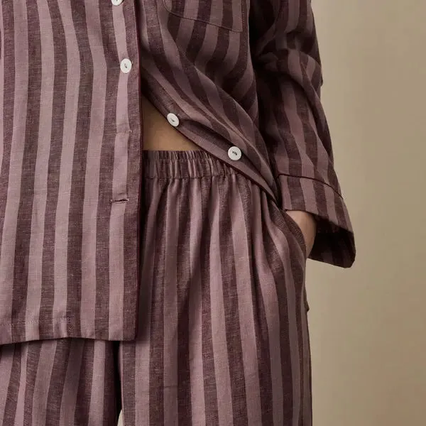 Port & Woodrose Striped Linen & Tencel Women's PJ Trouser Set