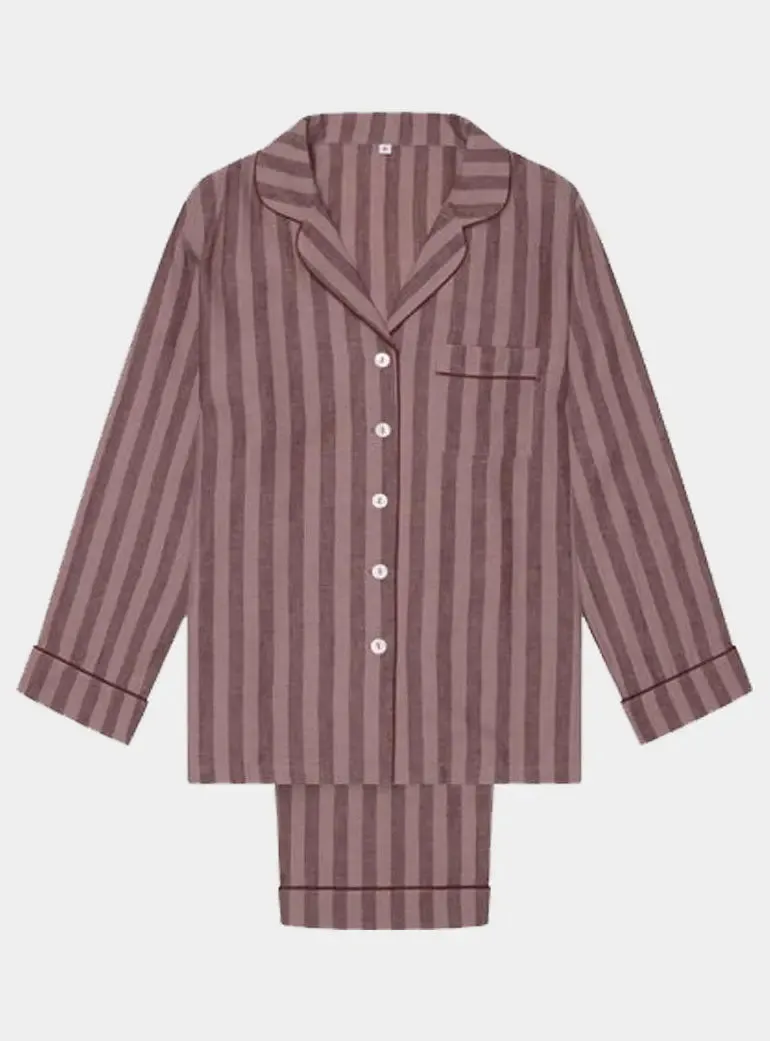 Port & Woodrose Striped Linen & Tencel Women's PJ Trouser Set