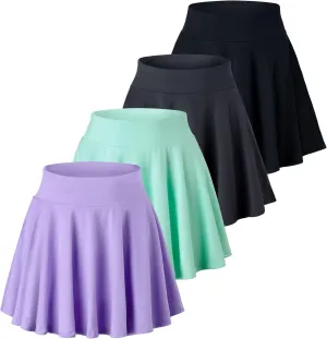 Real Essentials 4 Pack: Women's Basic Casual Stretchy Mini Skirt - Skater A-Line Flowy Flared (Available in Plus Size)