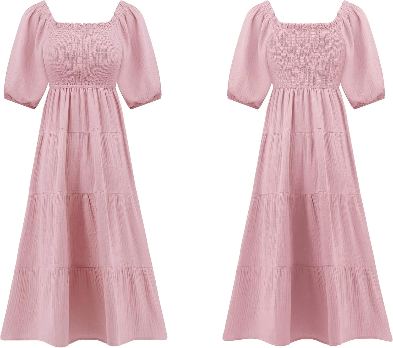 R.Vivimos Women's Summer Cotton Lantern Sleeves Ruffled Off Shoulder A-Line Midi Dresses
