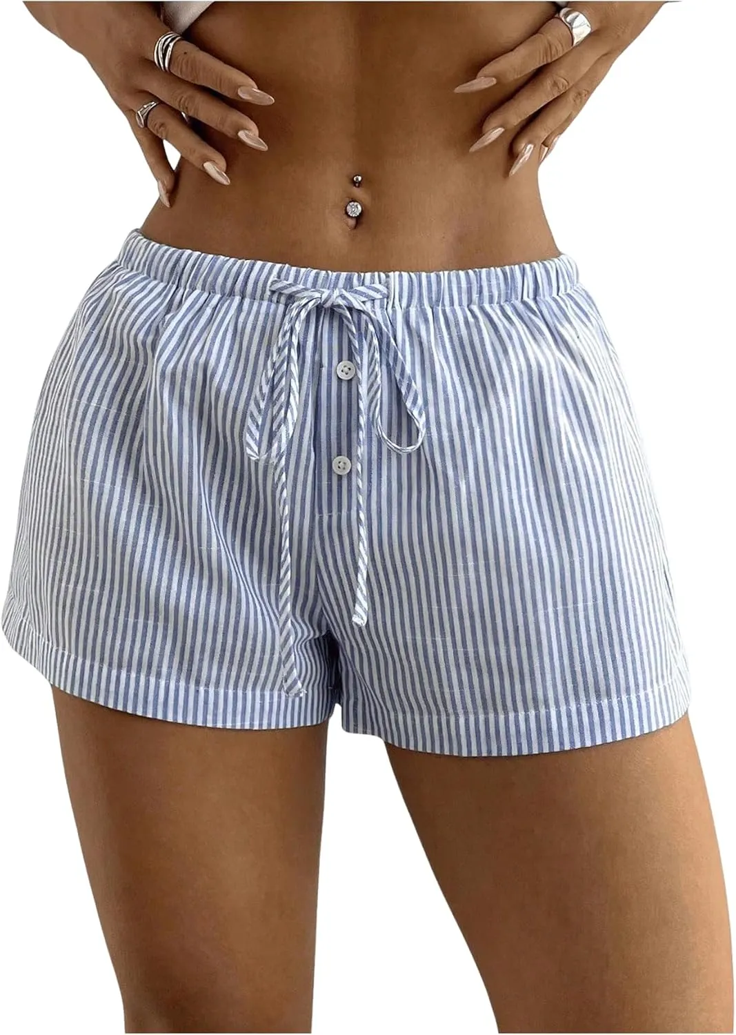 SOLY HUX Women's Striped Print Drawstring Waist Shorts Wide Leg Summer Beach Mini Shorts
