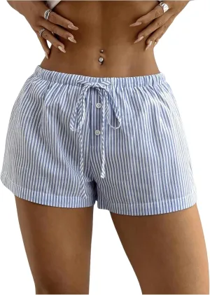SOLY HUX Women's Striped Print Drawstring Waist Shorts Wide Leg Summer Beach Mini Shorts