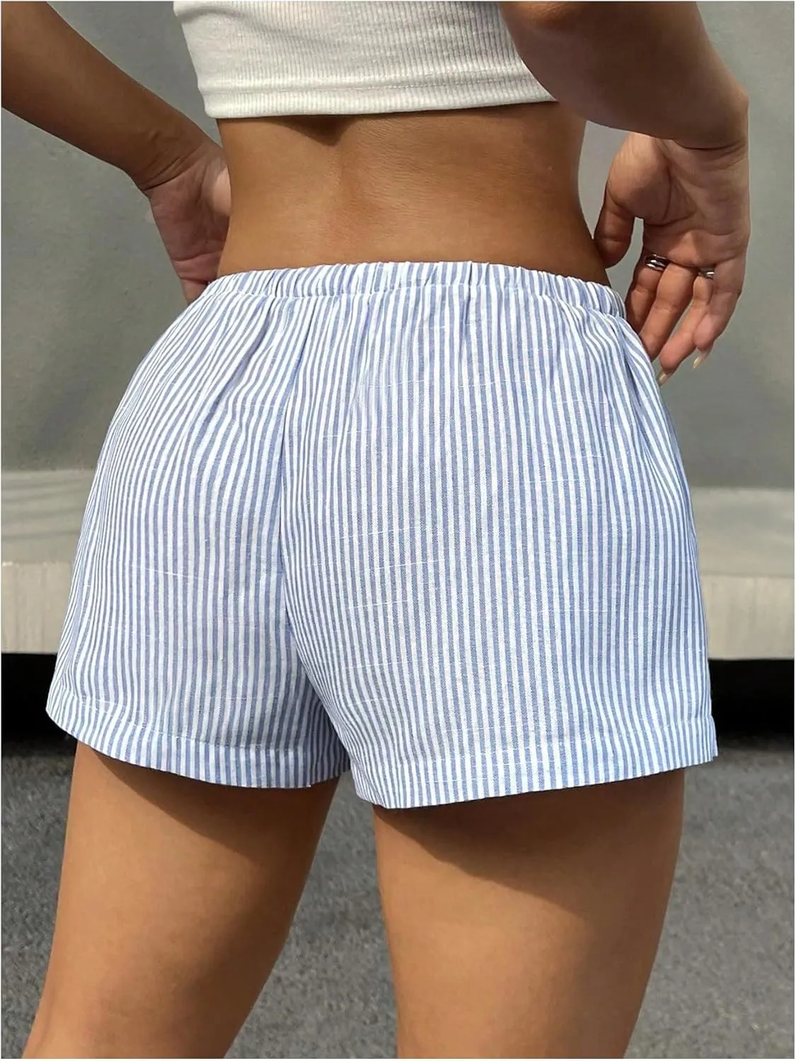 SOLY HUX Women's Striped Print Drawstring Waist Shorts Wide Leg Summer Beach Mini Shorts