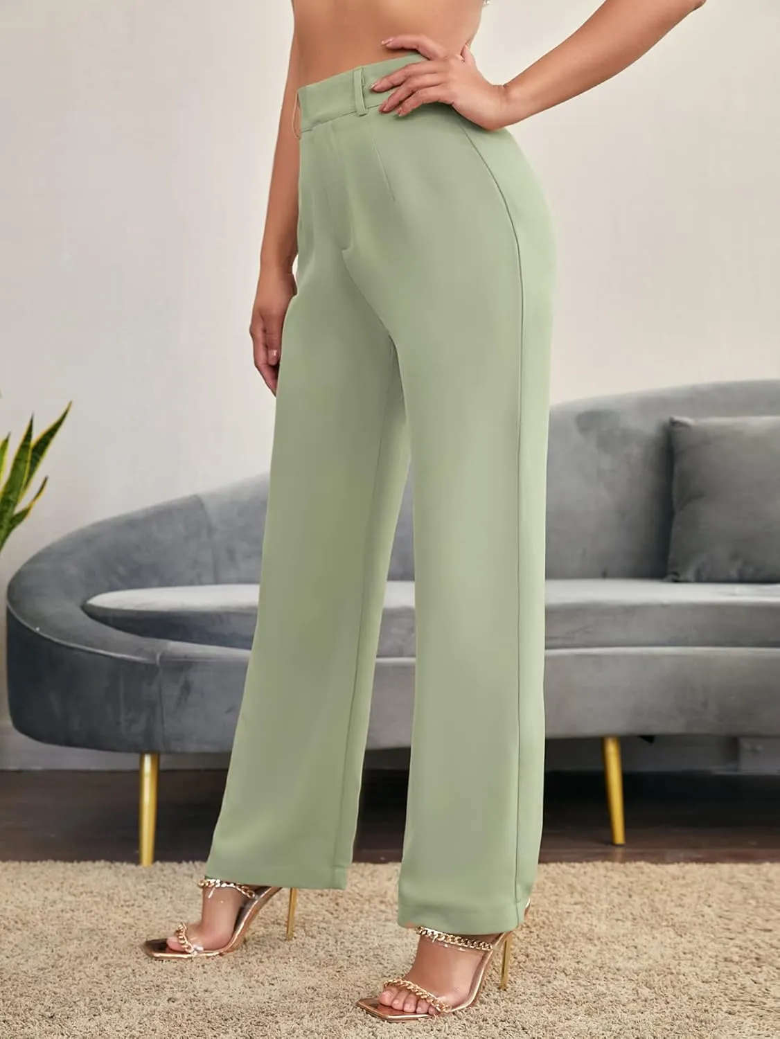 SweatyRocks Women's Elegant High Waist Solid Long Pants Office Trousers