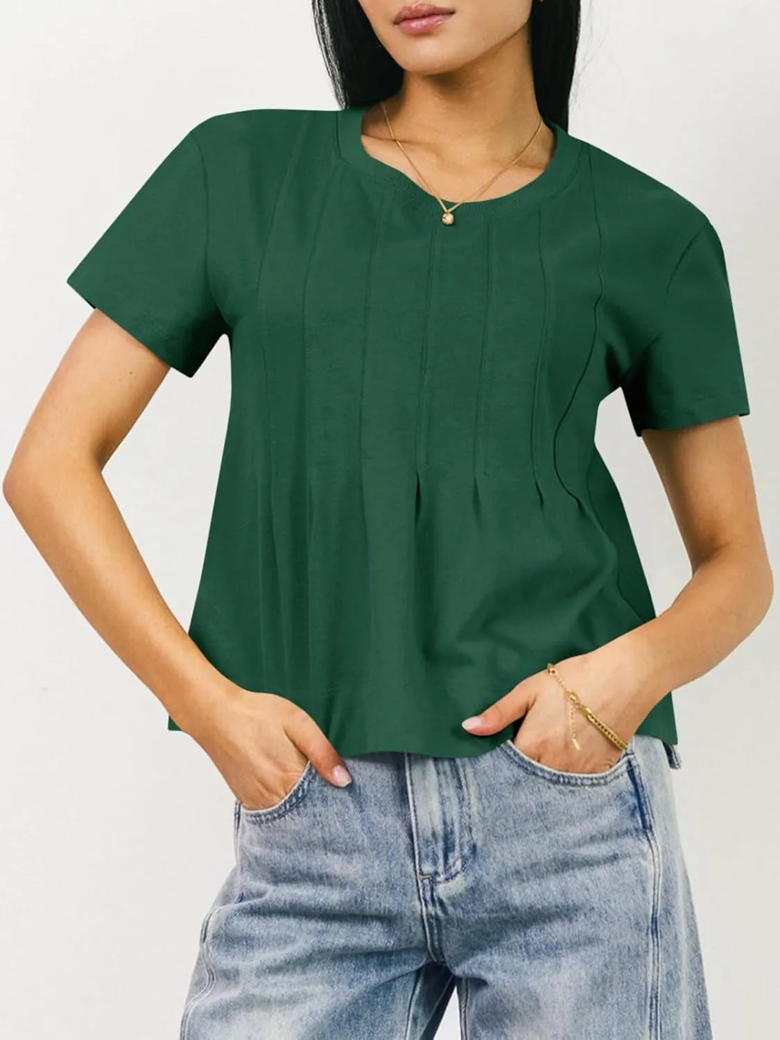 Tankaneo Womens Babydoll Tops Short Sleeve Peplum Pleated Summer T-Shirts Casual Loose Fit Flowy Tshirts 2025