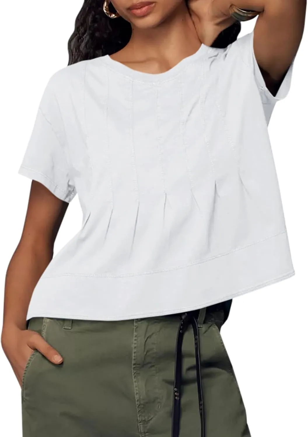 Tankaneo Womens Babydoll Tops Short Sleeve Peplum Pleated Summer T-Shirts Casual Loose Fit Flowy Tshirts 2025