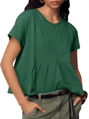 Tankaneo Womens Babydoll Tops Short Sleeve Peplum Pleated Summer T-Shirts Casual Loose Fit Flowy Tshirts 2025