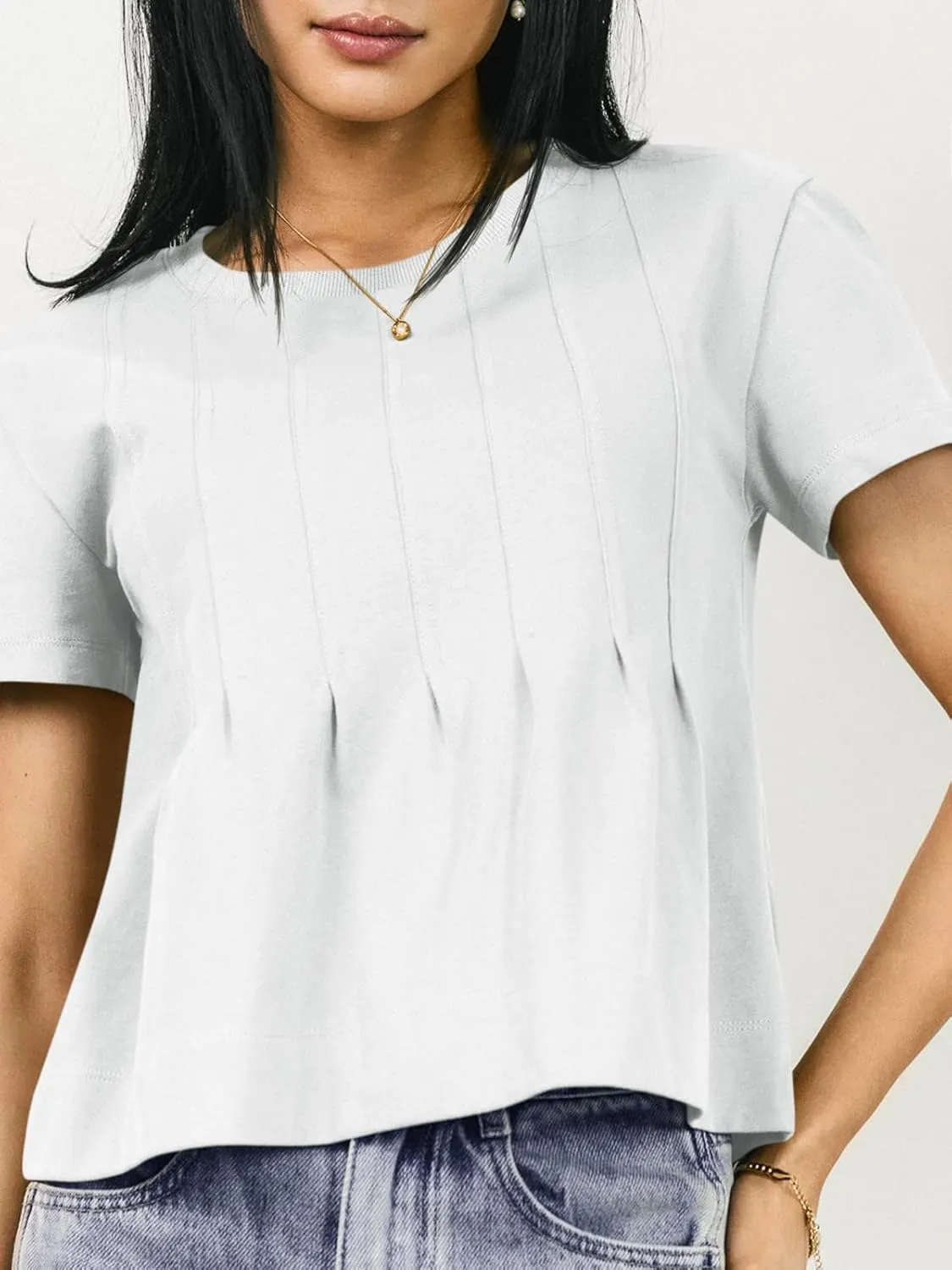 Tankaneo Womens Babydoll Tops Short Sleeve Peplum Pleated Summer T-Shirts Casual Loose Fit Flowy Tshirts 2025