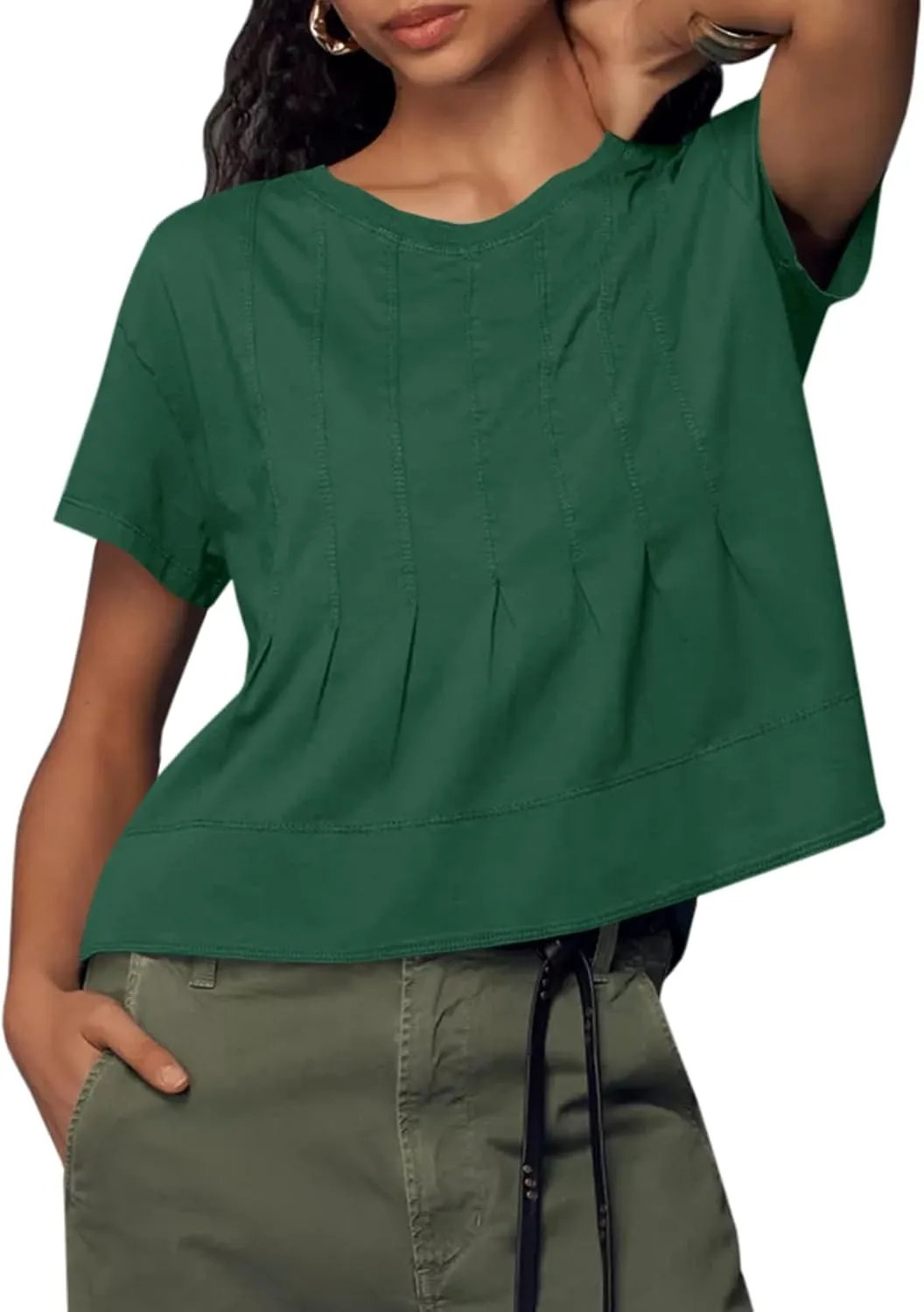 Tankaneo Womens Babydoll Tops Short Sleeve Peplum Pleated Summer T-Shirts Casual Loose Fit Flowy Tshirts 2025