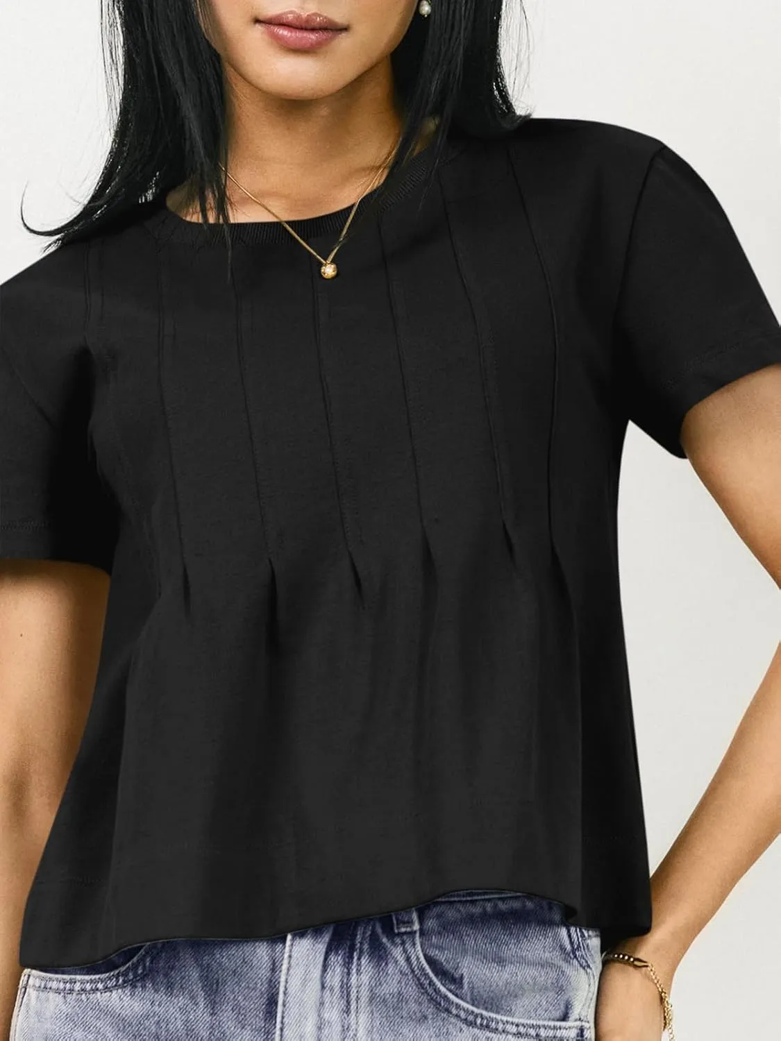 Tankaneo Womens Babydoll Tops Short Sleeve Peplum Pleated Summer T-Shirts Casual Loose Fit Flowy Tshirts 2025
