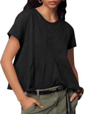 Tankaneo Womens Babydoll Tops Short Sleeve Peplum Pleated Summer T-Shirts Casual Loose Fit Flowy Tshirts 2025