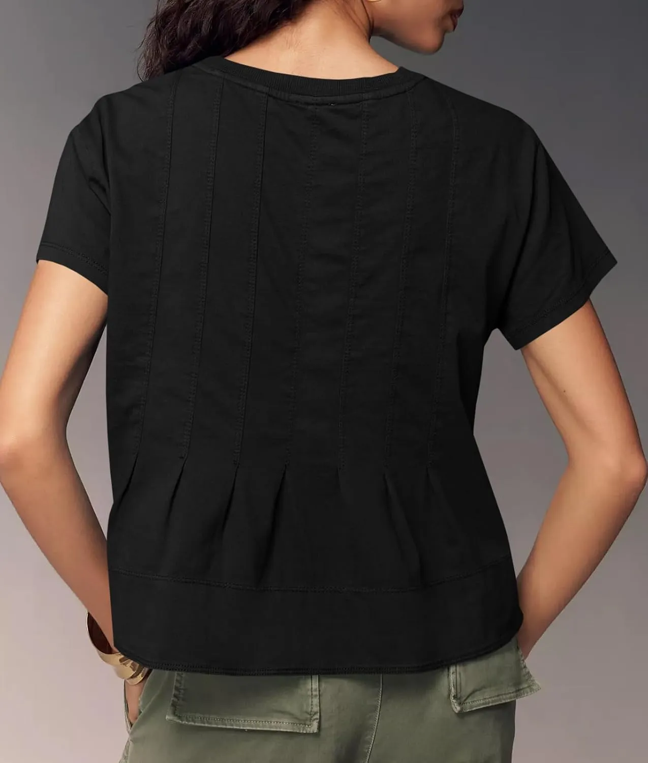 Tankaneo Womens Babydoll Tops Short Sleeve Peplum Pleated Summer T-Shirts Casual Loose Fit Flowy Tshirts 2025