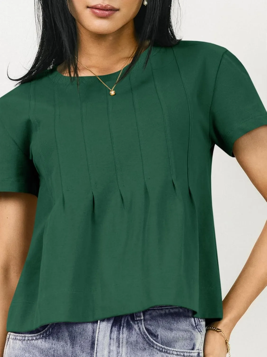 Tankaneo Womens Babydoll Tops Short Sleeve Peplum Pleated Summer T-Shirts Casual Loose Fit Flowy Tshirts 2025
