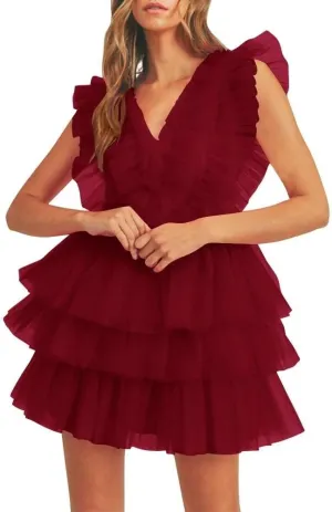 Tiered Tulle Homecoming Dresses for Teens Puffy Ruffles Short Prom Dresses A-Line Cocktail Party Club Growns