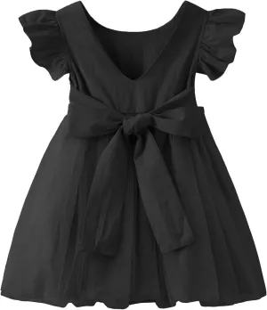 Toddler Baby Girl Tutu Tulle Dress Cotton Linen Ruffle Back Bowknot Princess Party Dresses