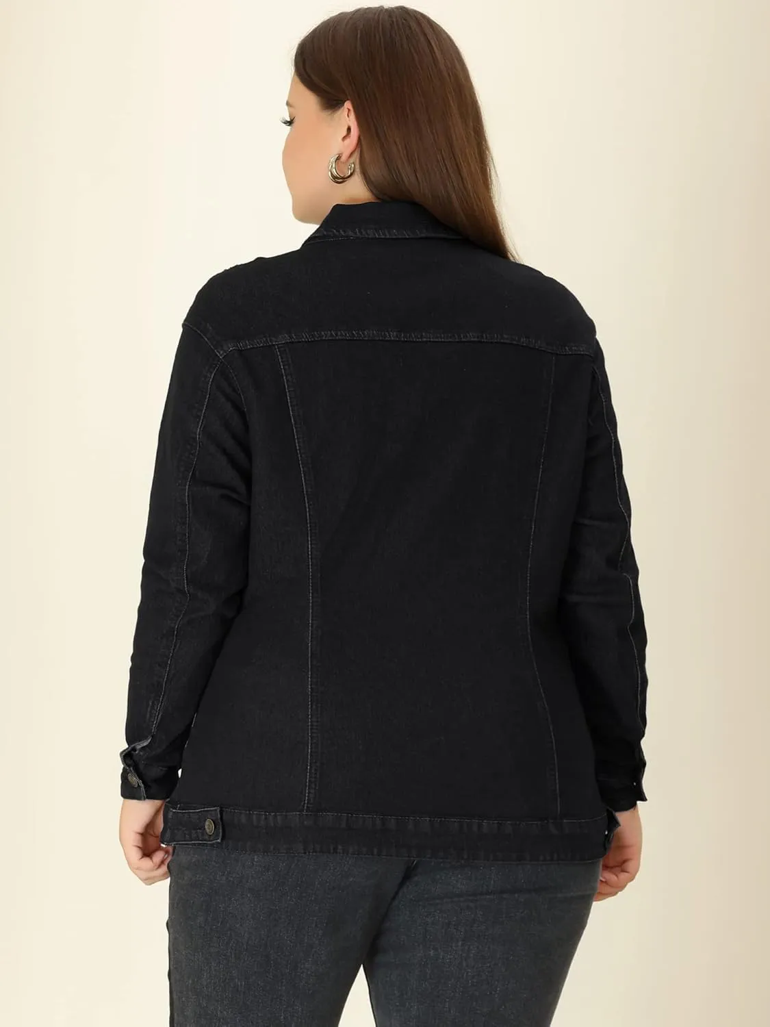 uxcell Women's Plus Size Jean Jacket Stitching Button Front Washed Western Outfit Denim Jacket