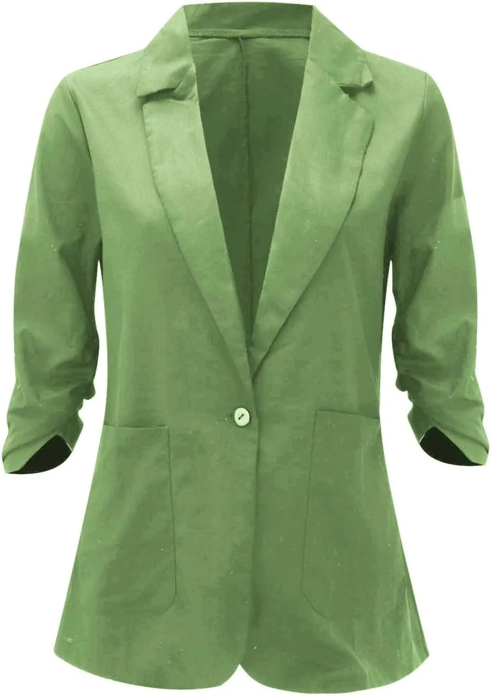 Women's 3/4 Sleeve Blazers 2024 Trendy Cotton Linen Button Cardigan Jacket Casual Business Work Suit Coat with Pockets