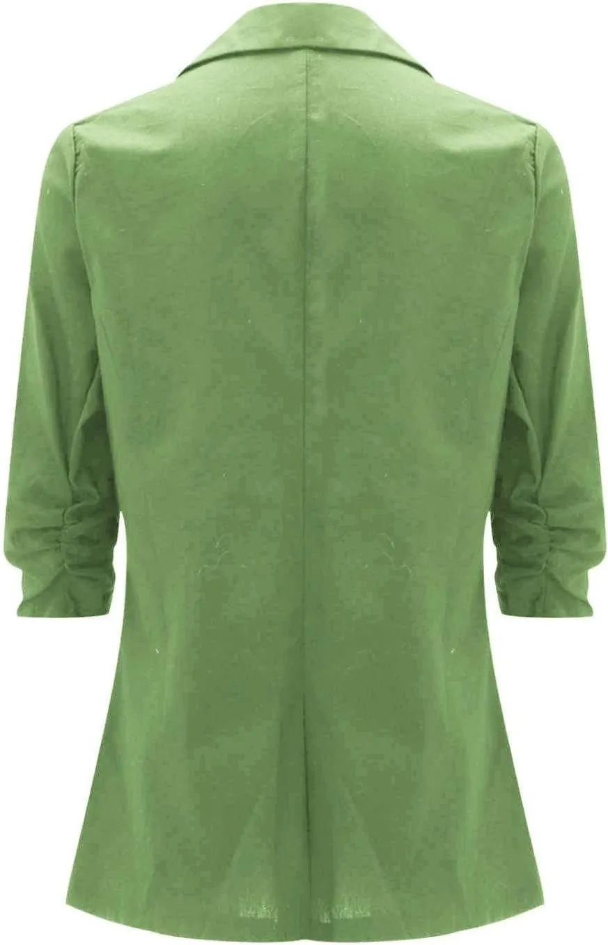 Women's 3/4 Sleeve Blazers 2024 Trendy Cotton Linen Button Cardigan Jacket Casual Business Work Suit Coat with Pockets