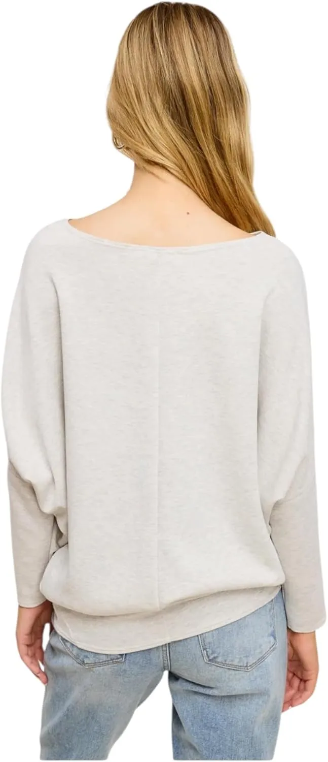 Women's Dolman Long Sleeve, Batwing, Ultra Soft Scuba, Boat Neck Top-Black, Rust, White, Olive, Navy, Heather Gray, Graphite
