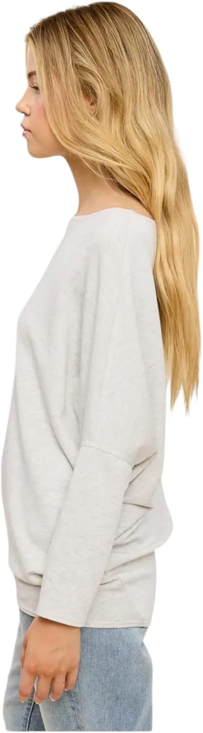Women's Dolman Long Sleeve, Batwing, Ultra Soft Scuba, Boat Neck Top-Black, Rust, White, Olive, Navy, Heather Gray, Graphite