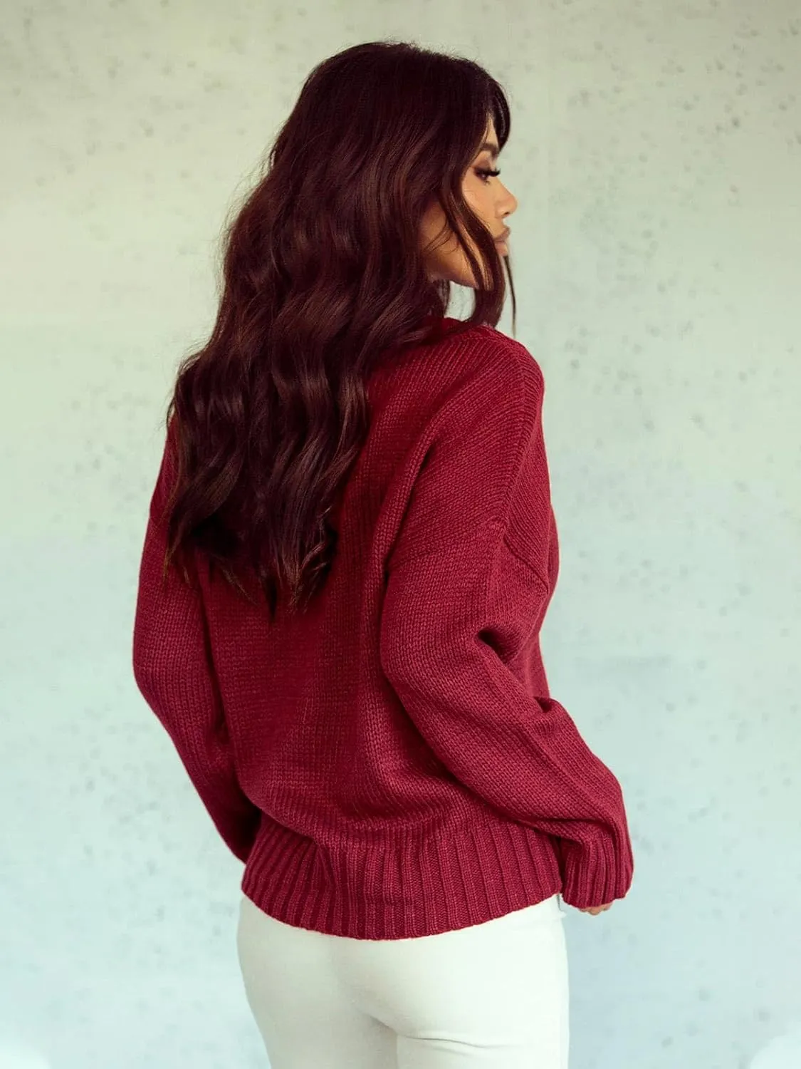 Womens Loose Sweaters Sexy V Neck Long Sleeve Solid Knitted Jumper Pullover Sweatshirt Tops