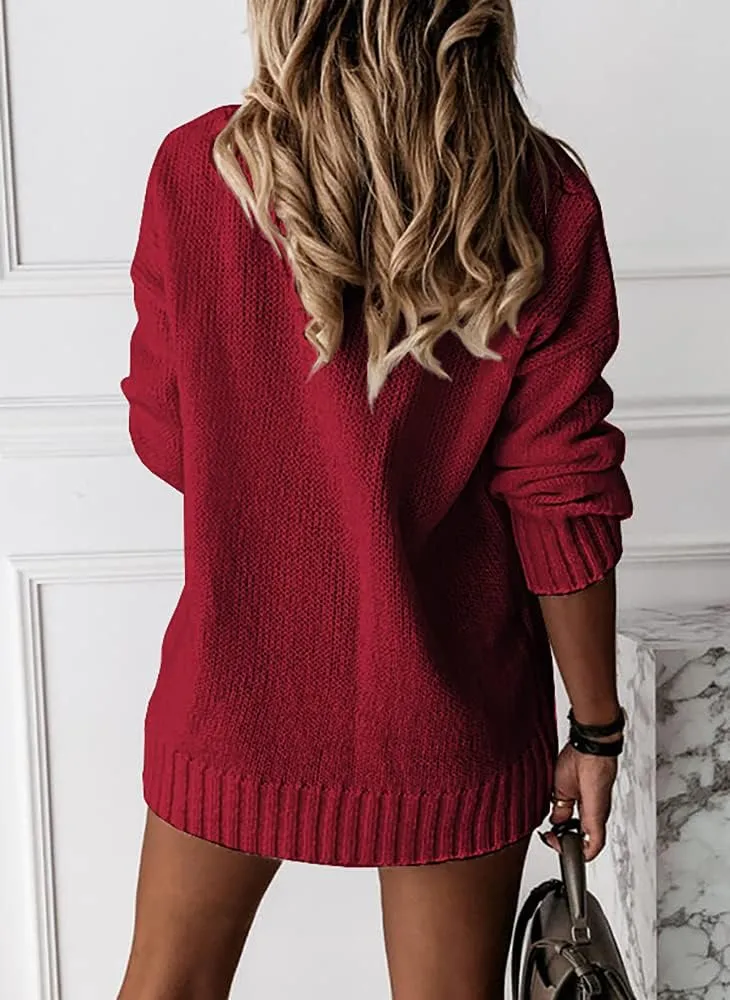 Womens Loose Sweaters Sexy V Neck Long Sleeve Solid Knitted Jumper Pullover Sweatshirt Tops