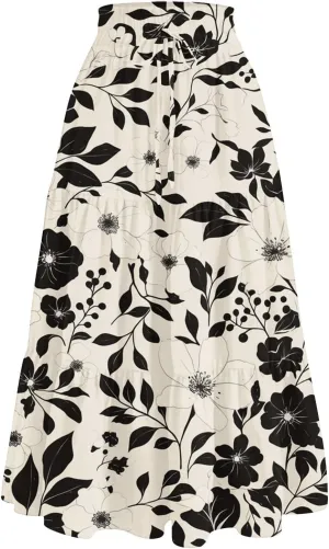 Women's Maxi Dresses 2025 Floral Maxi Skirt Summer Comfy Tiered Elastic High Waisted Skirts Vacation, S-XL